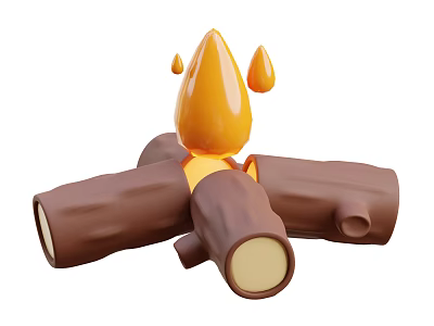 Campfire Inspired Decorative Ornament Set With Wooden Logs And Orange Flame Design 3d model