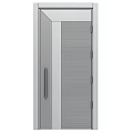 Modern Dark Brown Ribbed Solid Wood Door With Matte Metal Accent And Sleek Long Handle