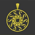 Elegant Gold Circular Pendant With Intricate Spiral Patterns And Decorative Center