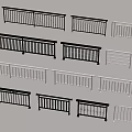 Various Black and White Railings with Different Design Styles 3d model