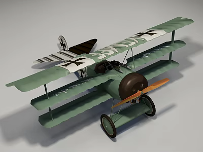 Vintage Green Biplane Passenger Plane With Propeller And Cross Markings 3d model