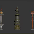Traditional Chinese Architectural Components With Stone Pagoda Carved Column And Candle Holder
