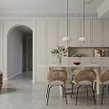 Modern Living Dining Room with Beige Sofa Pink Armchair White Coffee Table and Decorative Artwork