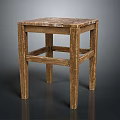 Rustic Wooden Stool Furniture With Marble Top And Sturdy Frame Structure Design