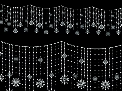 White Snowflake Pattern Hanging Decorations With Small Large Designs On Thin Thread Black Background 3d model