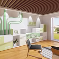 Interior Space Featuring Green Lines White Green Cabinets Wooden Flooring And Lawn View