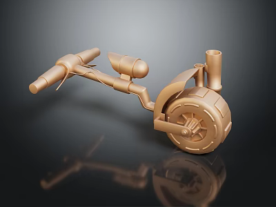 Golden Mechanical Structure Design Featuring Wheel Handle and Pipe Elements 3d model