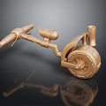 Golden Mechanical Structure Design Featuring Wheel Handle and Pipe Elements