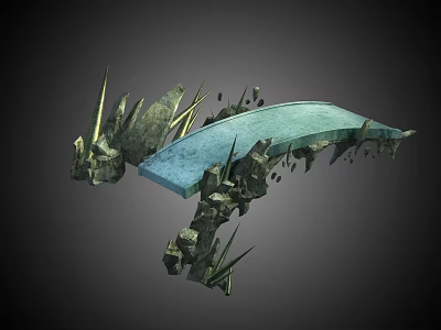 Curved Blue Bridge With Rocky Base And Spike Like Decorations Design 3d model