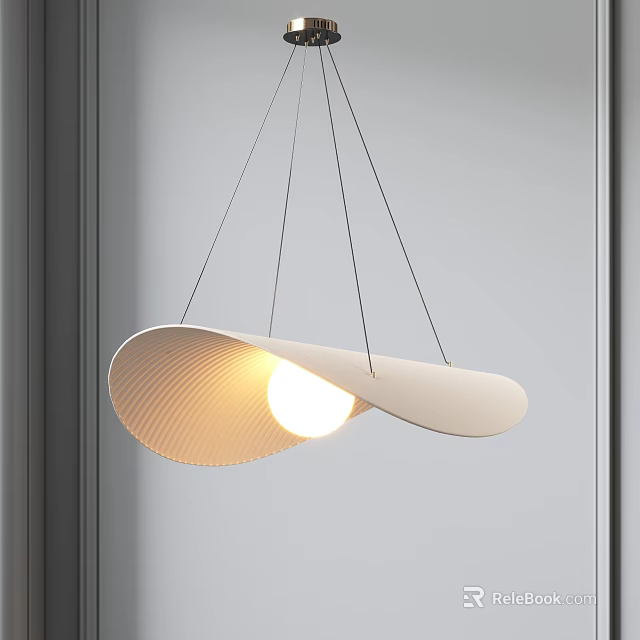 Modern Curved White Pendant Light With Glowing Bulb In Window Scene 3d model 