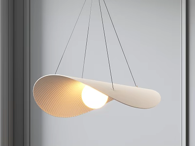 Modern Curved White Pendant Light With Glowing Bulb In Window Scene 3d model