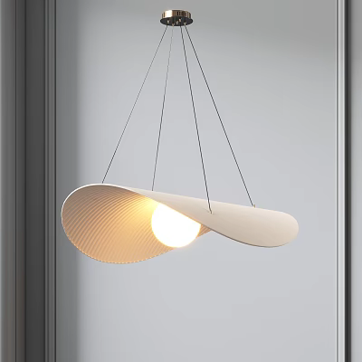 Modern Curved White Pendant Light With Glowing Bulb In Window Scene 3d model