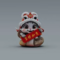 Cute Squirrel Doll Wearing Lion Dance Hat Holding Red Scroll with Auspicious Symbols
