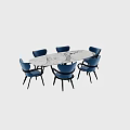 Modern Marble Dining Table With Navy Blue Chairs And Contemporary Design 3d model