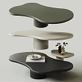 Multi Tiered Coffee Table With Organic Curved Design Neutral Tones And Decorative Items