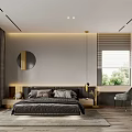 Modern Bedroom Interior Design With Black Headboard Gray Bedding And Gold Circular Decor