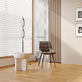 Modern Interior Design With Window Blinds Floor Lamp Stone Side Table And Gray Leather Chair