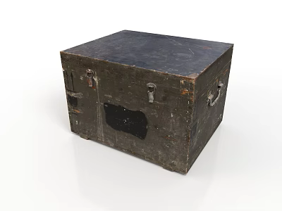 Vintage Wooden Storage Box With Metal Clasps Worn Surface And Handles 3d model