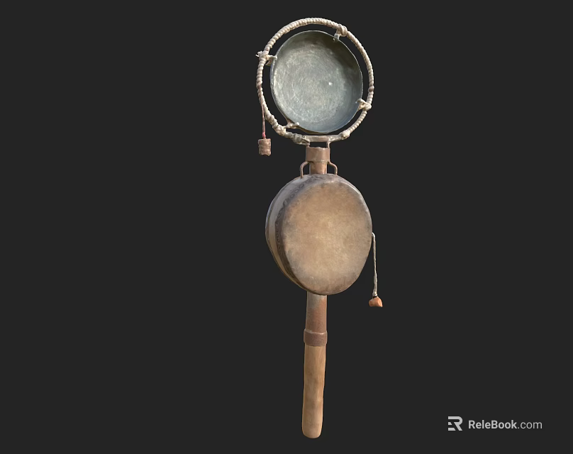 Traditional Double Sided Drum With Wooden Handle And Decorative Details 3d model 