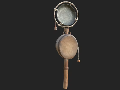 Traditional Double Sided Drum With Wooden Handle And Decorative Details 3d model