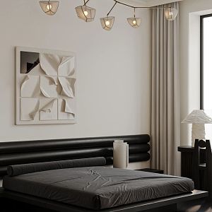 Modern home bedroom black and white bedroom bedding combination 3d model