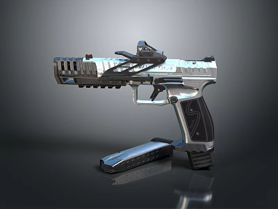 Futuristic Sci-Fi Pistol With Metallic Body Detailed Grip And Tactical Design 3d model