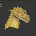Game And Movie Character Dragon Head With Yellow Scales Horns And Shiny Texture