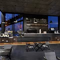 Modern Industrial Style Cafe Interior With Large Windows Bar Counter And Tables Chairs