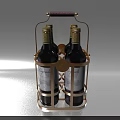 Two Elegant Wine Bottles in Gold Metal Rack with Brown Leather Handle and Château Labels