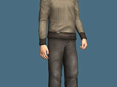 Man In Striped Sweater And Dark Pants Standing Against Blue Background 3d model