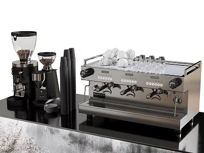 Professional Cafe Counter Setup With Espresso Machine Coffee Grinder Cups And Straws 3d model