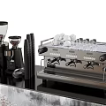 Professional Cafe Counter Setup With Espresso Machine Coffee Grinder Cups And Straws