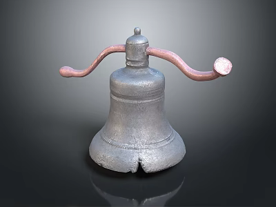 Vintage Metal Bell With Red Handle And Distressed Surface Design 3d model