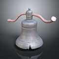 Vintage Metal Bell With Red Handle And Distressed Surface Design