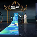 Traditional Themed Display Scene With Intangible Heritage Elements And Projected Walkway