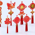 Chinese Traditional Red Ornament Set With Fu Character Fish Chinese Knot And Firecracker