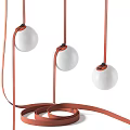 Three Modern White Spherical Ceiling Lights With Orange Hanging Straps Design 3d model