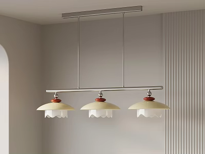 Modern Three Light Pendant Chandelier With White Lampshades Red Accents And Metallic Frame 3d model