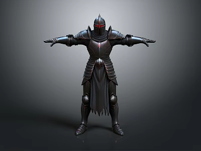 Man Wearing Black Armor With Red Details Standing Pose Arms Outstretched 3d model