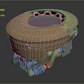 Circular Mechanical Component With Blue Center Brown Casing Metal Pipes And Parts
