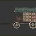 Detailed Ancient Carriage Model With Green Canopy And Intricate Decorative Wheels
