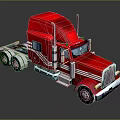 Red Heavy Duty Semi Truck With Chrome Accents And White Stripes Design