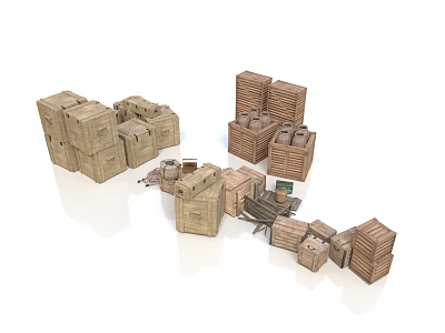 Household Wooden Storage Boxes In Various Sizes And Different Stacked Shapes 3d model