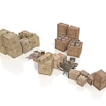 Household Wooden Storage Boxes In Various Sizes And Different Stacked Shapes 3d model
