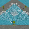 Modern Tree Shaped Metal Pergola Design With Water Pool Reflection And Stone Pavement