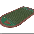 Soccer Field with Red Running Track Green Striped Grass Center Circle and Goal Areas