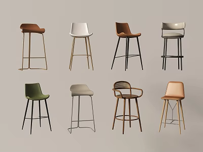 Stylish Modern Bar Stools Collection With Multiple Colors And Metal Wooden Legs 3d model