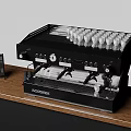 Modern Professional Coffee Machine As Kitchen Appliance On Wooden Countertop With Black Sign