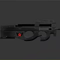 Black Tactical Weapon Component Featuring Red Star Emblem And Metal Rail Structure 3d model