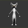 3D Animated Lemur Character With Grey White Fur Large Yellow Eyes Holding Clapperboard
